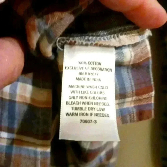 Western flannel button down blue brown vintage appeal. Pearl look buttons. Sz Lg - Picture 5 of 11